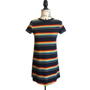 So Multicolor Striped Rainbow Dress